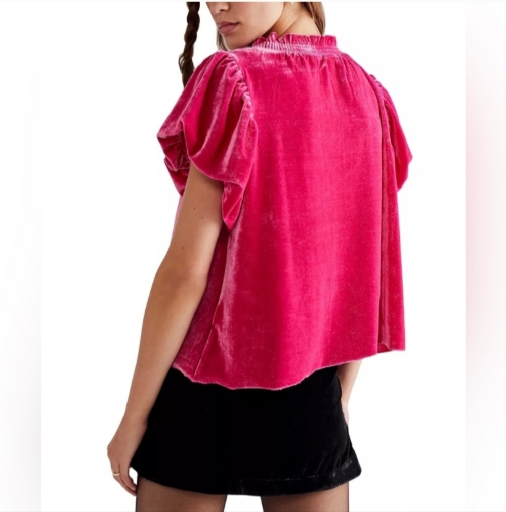 Free People Terese Velvet Top Womens XS Hot Pink Tassels Boxy Coquette Feminine - Picture 5 of 13